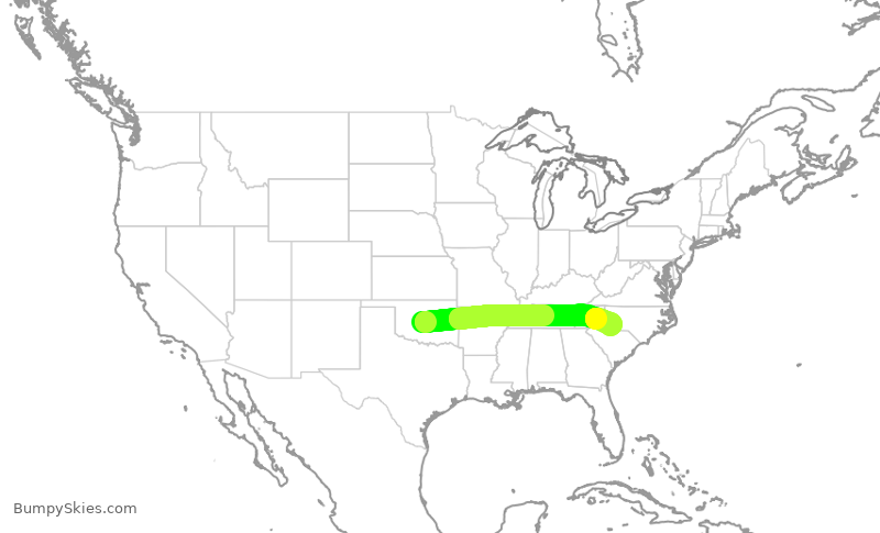 Turbulence forecast map for SKW6444, OKC to CLT