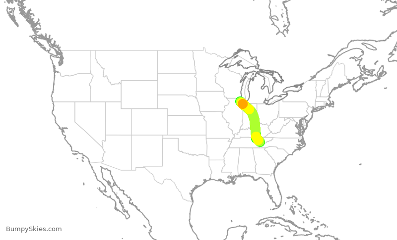 Turbulence forecast map for SKW6445, TYS to ORD