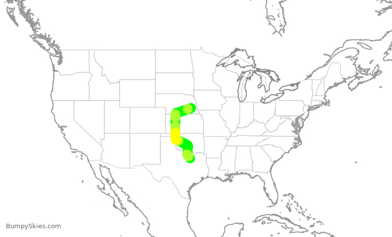 Turbulence forecast map for SKW6446, LNK to DFW