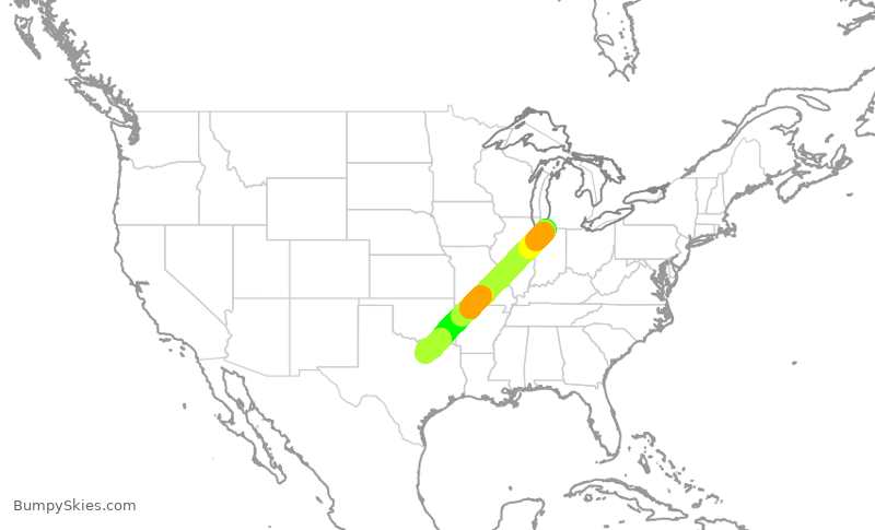 Turbulence forecast map for SKW6448, SBN to DFW