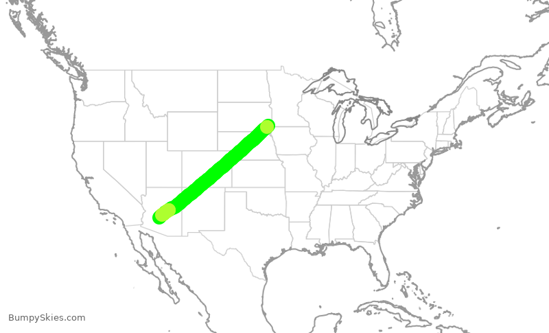 Turbulence forecast map for SKW6453, FSD to PHX