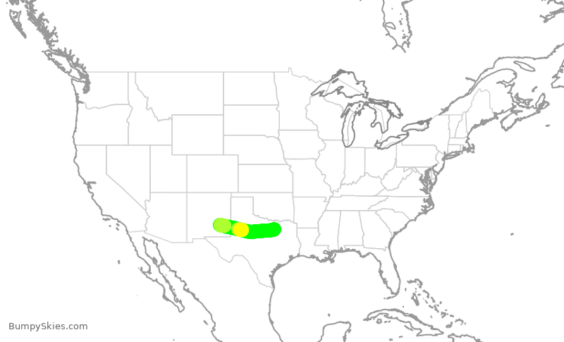 Turbulence forecast map for SKW6454, DFW to ROW