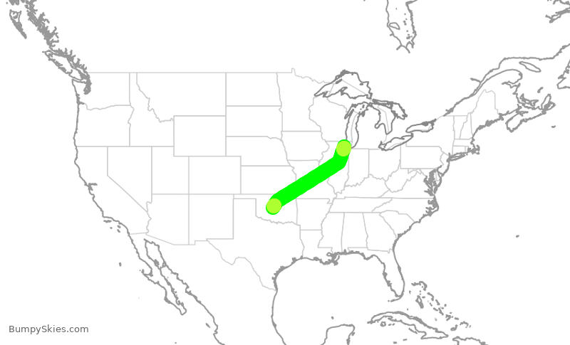 Turbulence forecast map for SKW6454, ORD to OKC