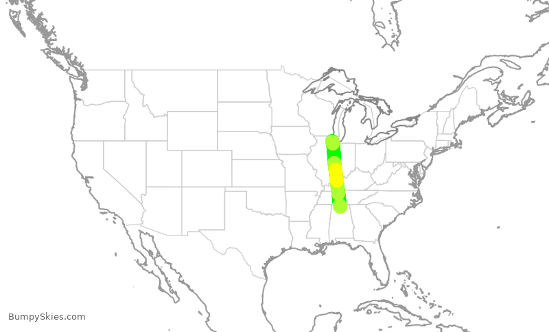 Turbulence forecast map for SKW6456, ORD to HSV