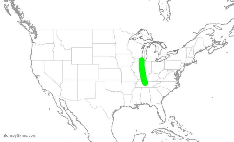 Turbulence forecast map for SKW6458, ORD to BNA