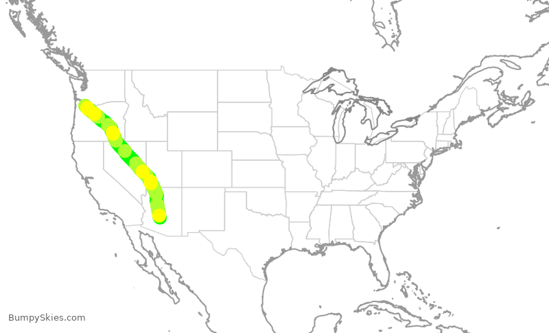 Turbulence forecast map for SKW6460, PDX to PHX