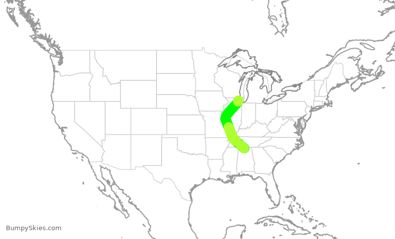 Turbulence forecast map for SKW6464, HSV to ORD