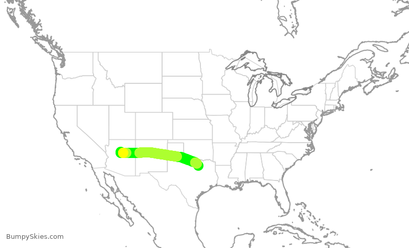 Turbulence forecast map for SKW6465, FLG to DFW