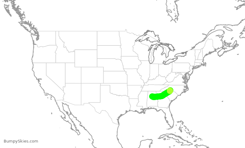 Turbulence forecast map for SKW6469, BHM to CLT