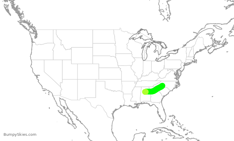 Turbulence forecast map for SKW6469, CLT to BHM