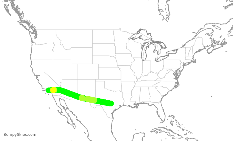 Turbulence forecast map for SKW6472, AUS to LAX