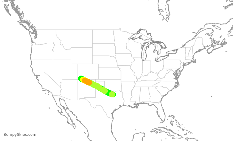 Turbulence forecast map for SKW6472, DFW to DRO