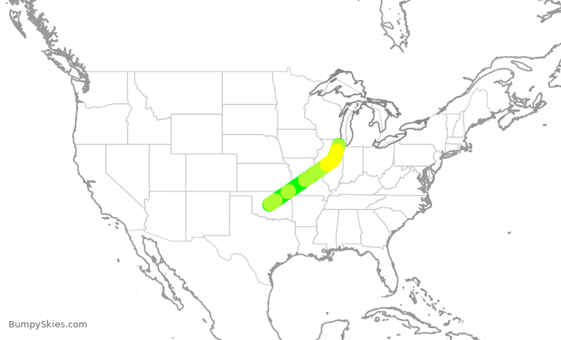 Turbulence forecast map for SKW6481, ORD to OKC