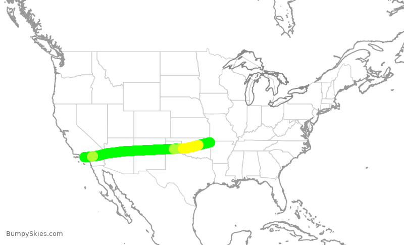 Turbulence forecast map for SKW6482, XNA to LAX