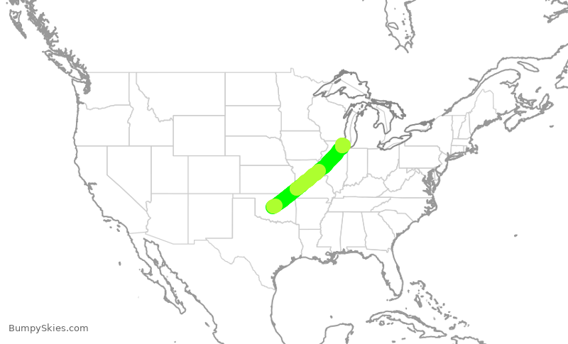 Turbulence forecast map for SKW6484, OKC to ORD