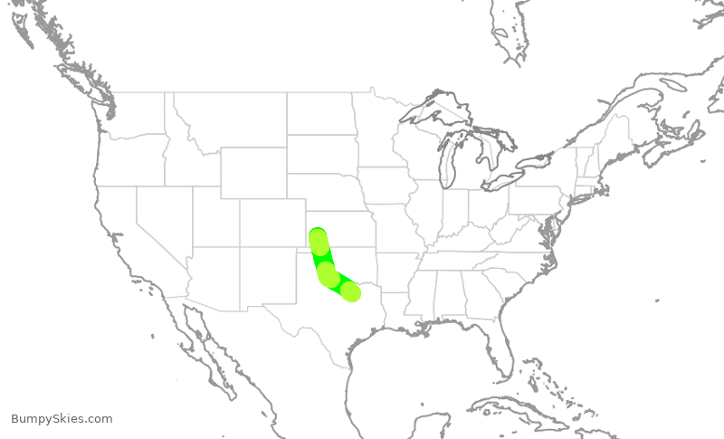 Turbulence forecast map for SKW6489, GCK to DFW