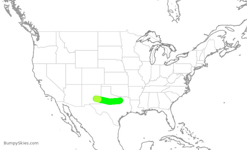 Turbulence forecast map for SKW6495, DFW to ROW