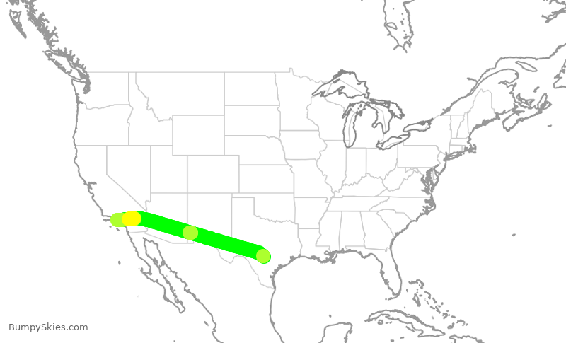Turbulence forecast map for SKW6497, SAT to LAX