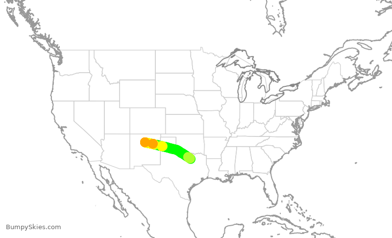 Turbulence forecast map for SKW6500, SAF to DFW