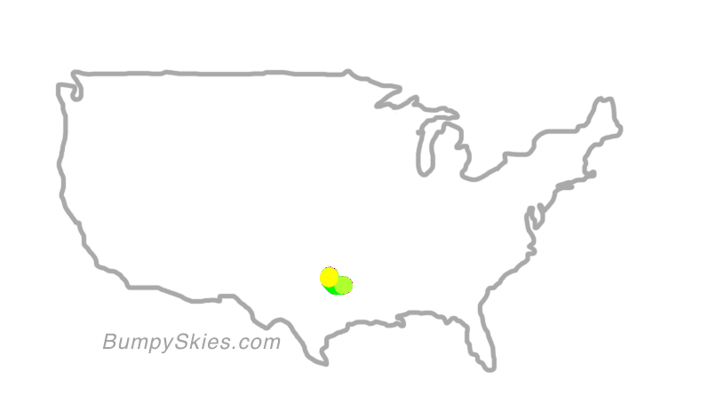 Map of continental US with illustrated flight path and turbulence forecast (described in text below)