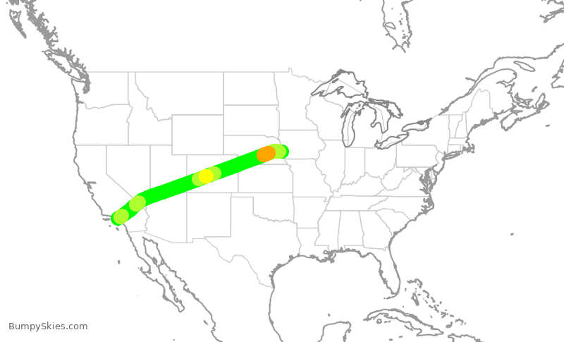Turbulence forecast map for SKW6506, LAX to OMA