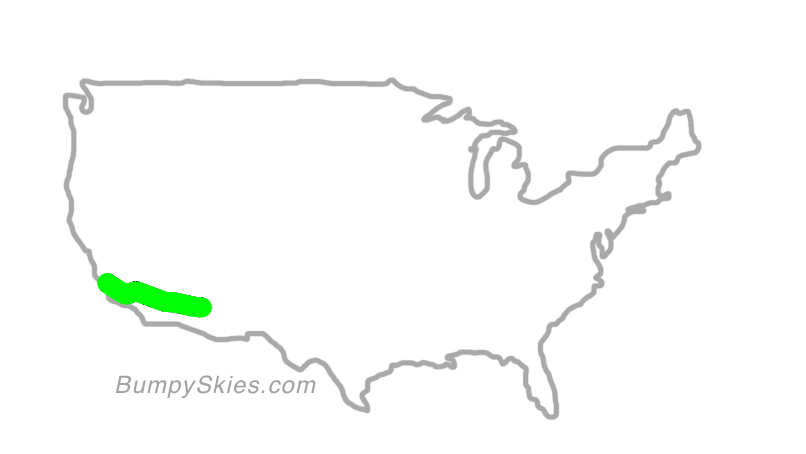 Map of continental US with illustrated flight path and turbulence forecast (described in text below)