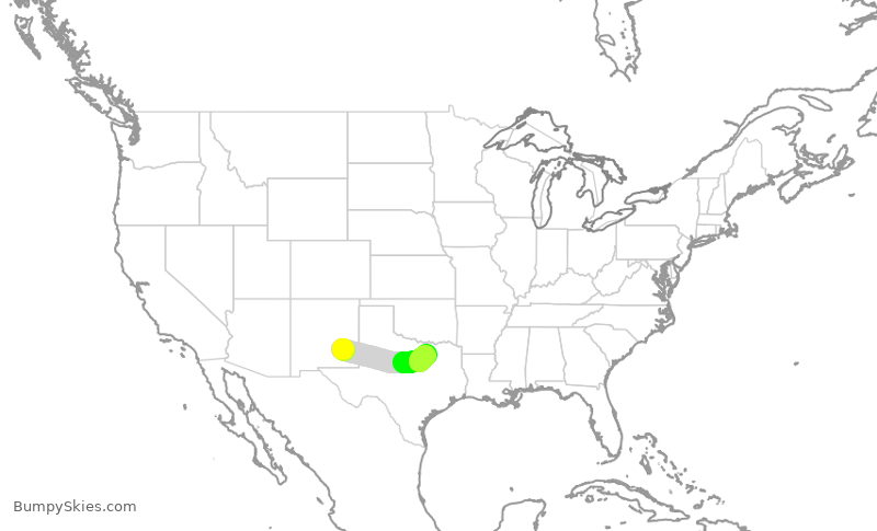 Turbulence forecast map for SKW6516, ROW to DFW