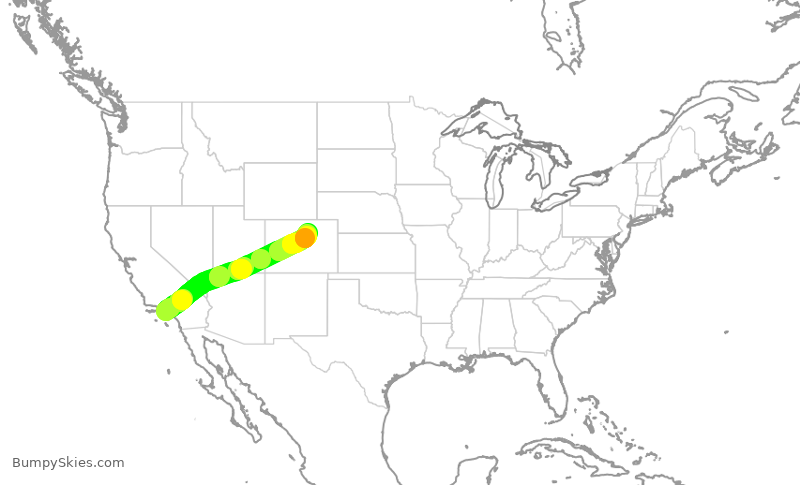 Turbulence forecast map for SKW6517, LAX to DEN