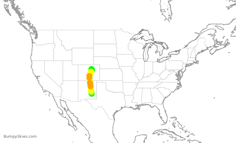 Turbulence forecast map for SKW768, DEN to ROW