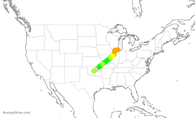 Turbulence forecast map for SKW9671, OKC to ORD