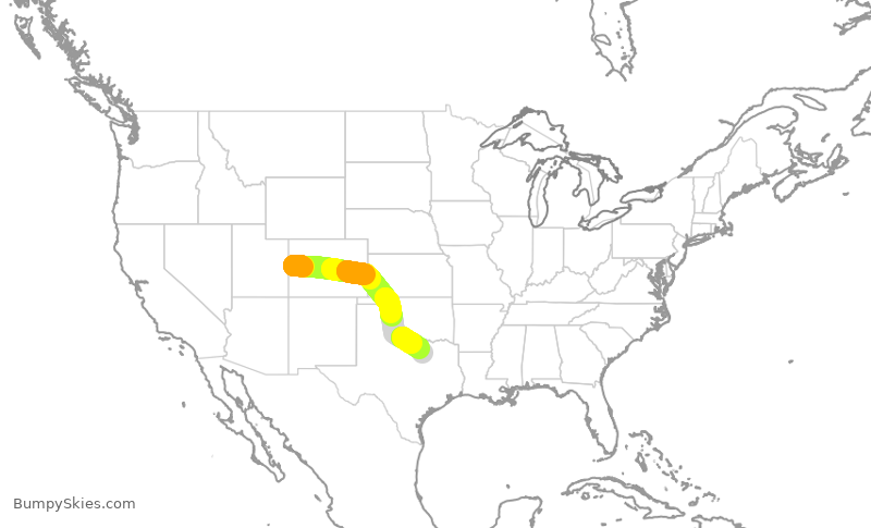 Turbulence forecast map for SKW9911, GJT to DFW