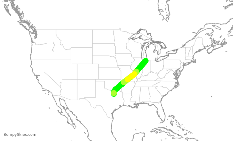 Turbulence forecast map for SKW9912, DFW to SBN