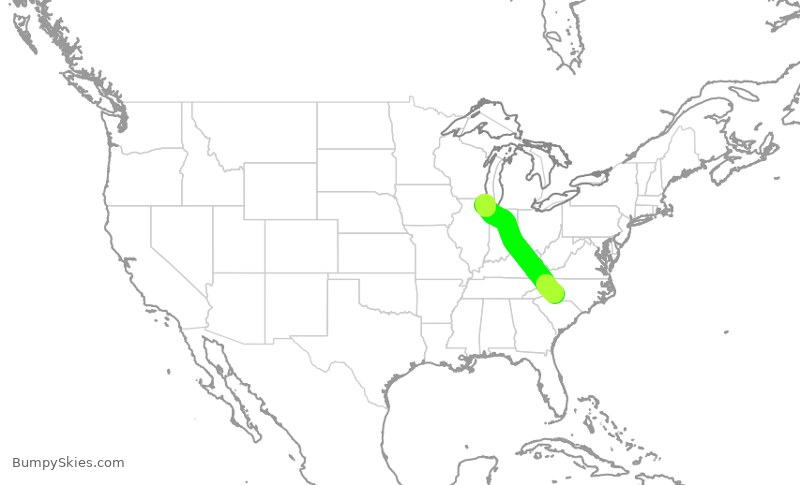 Turbulence forecast map for SKW9919, CLT to ORD