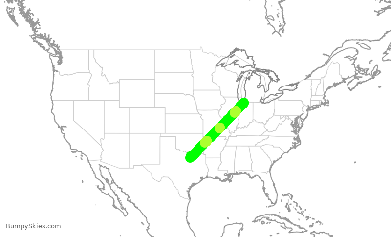 Turbulence forecast map for SKW9923, SBN to DFW