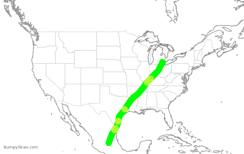 Turbulence forecast map for SLI2609, DTW to MQT