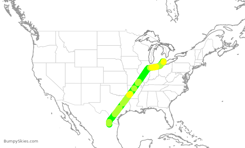 Turbulence forecast map for SLI2723, DTW to MMY