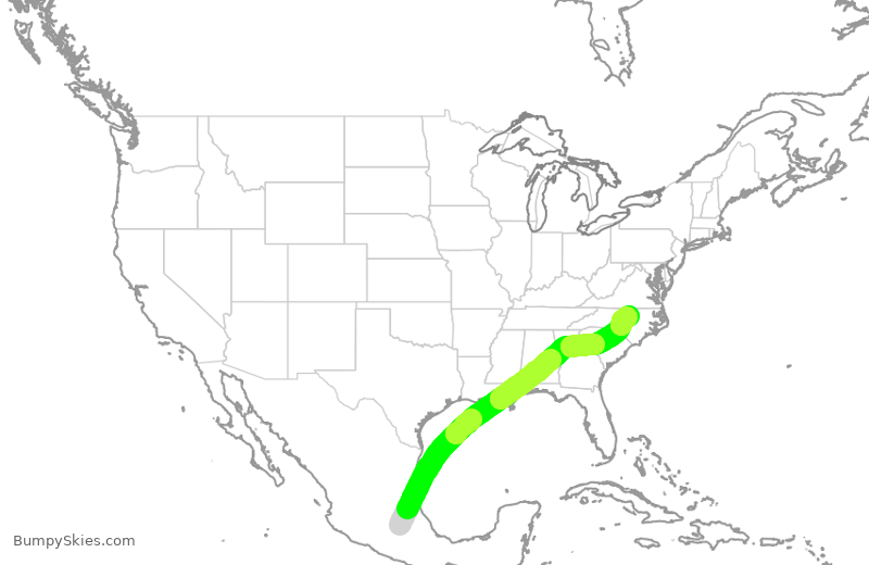 Turbulence forecast map for SLI430, MEX to RDU