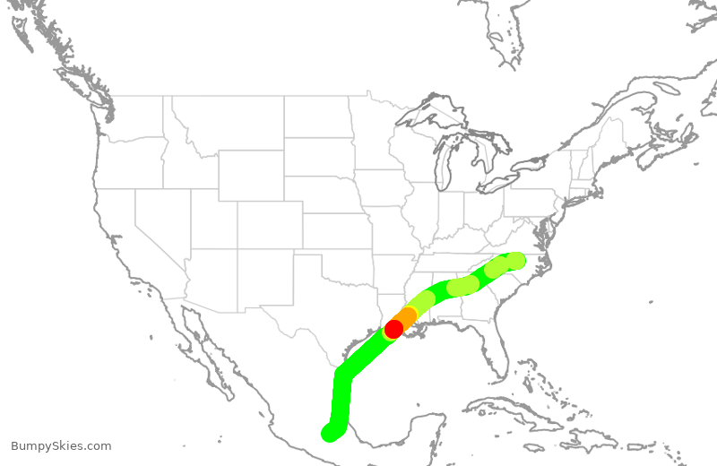 Turbulence forecast map for SLI431, RDU to MEX