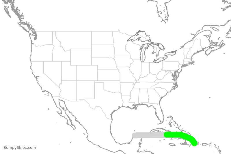 Turbulence forecast map for SLI654, MID to SDQ