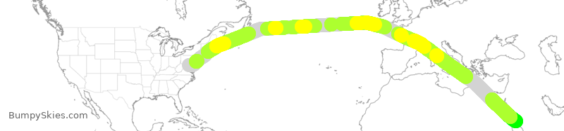 Turbulence forecast map for SVA036, IAD to EJN