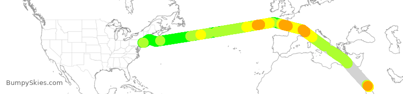 Turbulence forecast map for SVA21, JED to JFK