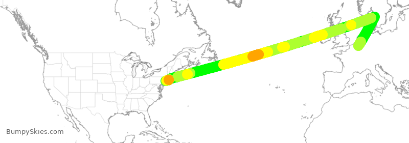 Turbulence forecast map for SVA3903, LGG to JFK