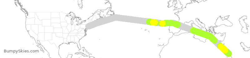 Turbulence forecast map for SVA7070, JFK to EJN