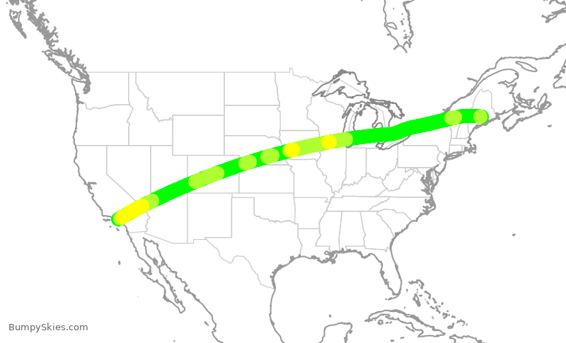 Turbulence forecast map for SVA7190, BGR to LAX