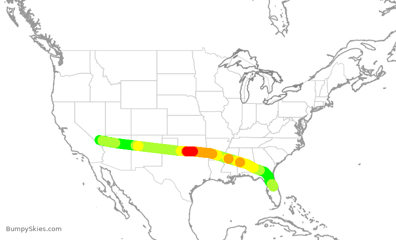 Turbulence forecast map for SWA1002, LAS to MCO