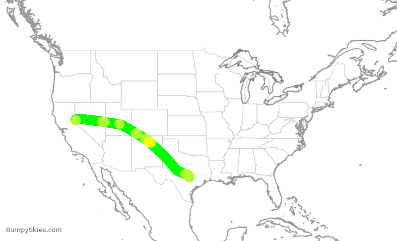 Turbulence forecast map for SWA1003, RNO to AUS