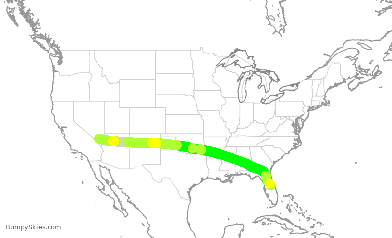 Turbulence forecast map for SWA1004, LAS to MCO