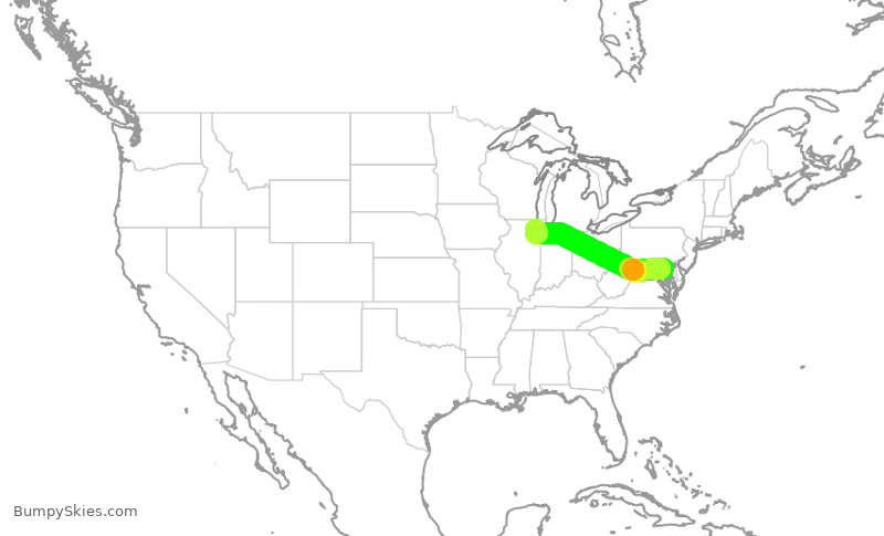 Turbulence forecast map for SWA1005, BWI to MDW