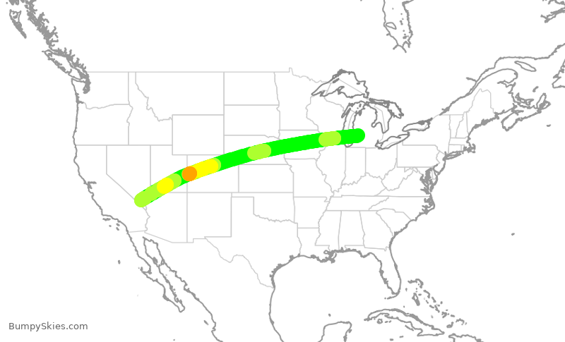Turbulence forecast map for SWA1005, GRR to LAS