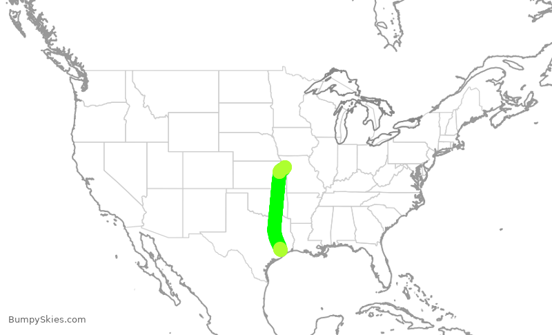 Turbulence forecast map for SWA1006, HOU to MCI